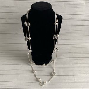 Monet silver toned, clear bead and faux pearl necklace